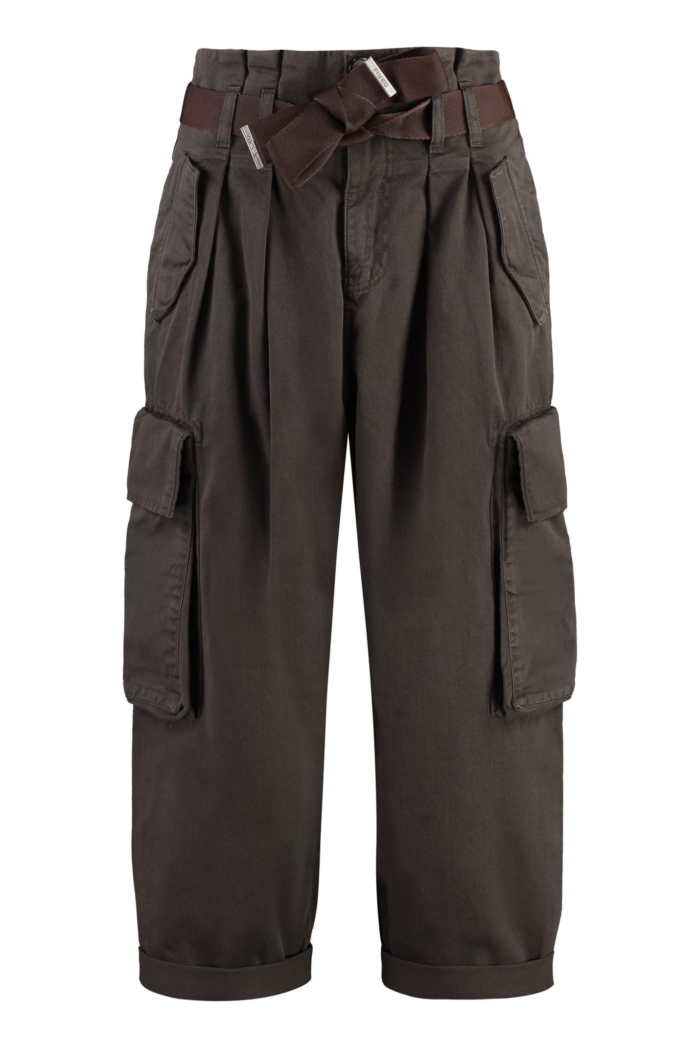 Shop Pinko Ronfare Gabardine Cargo Trousers In Brown