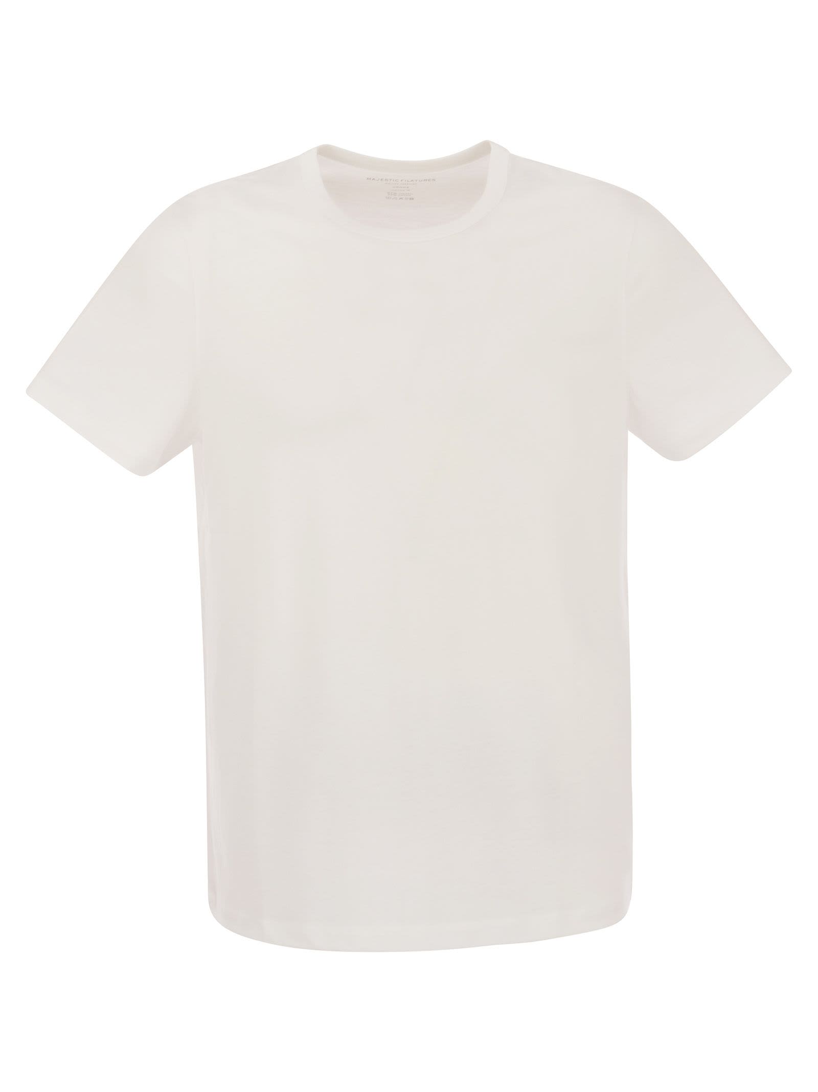 Shop Majestic Crew-neck T-shirt In Lyocell And Cotton In White
