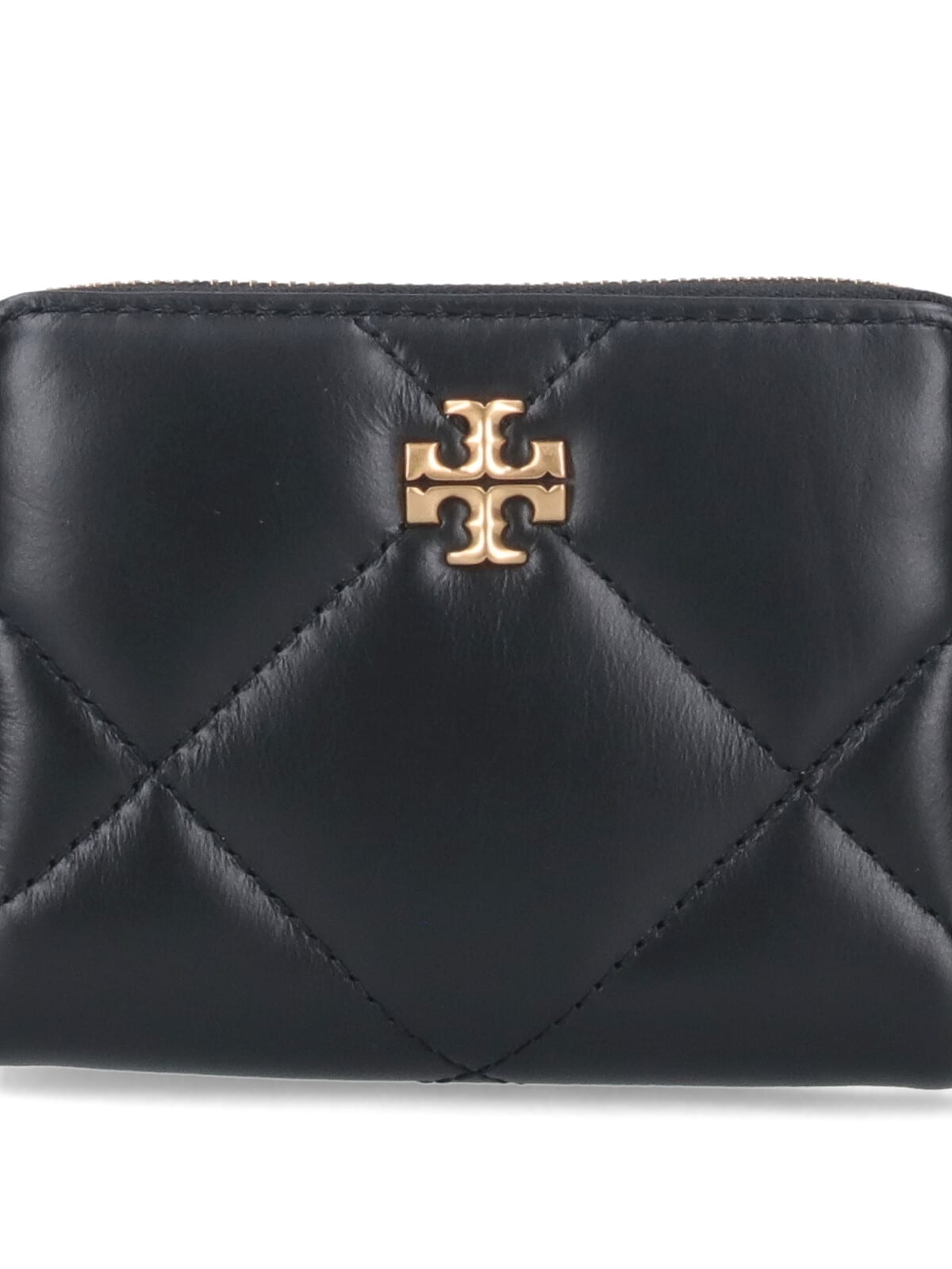 Tory Burch Small Kira Diamond Quilt Zip-around Wallet In Black