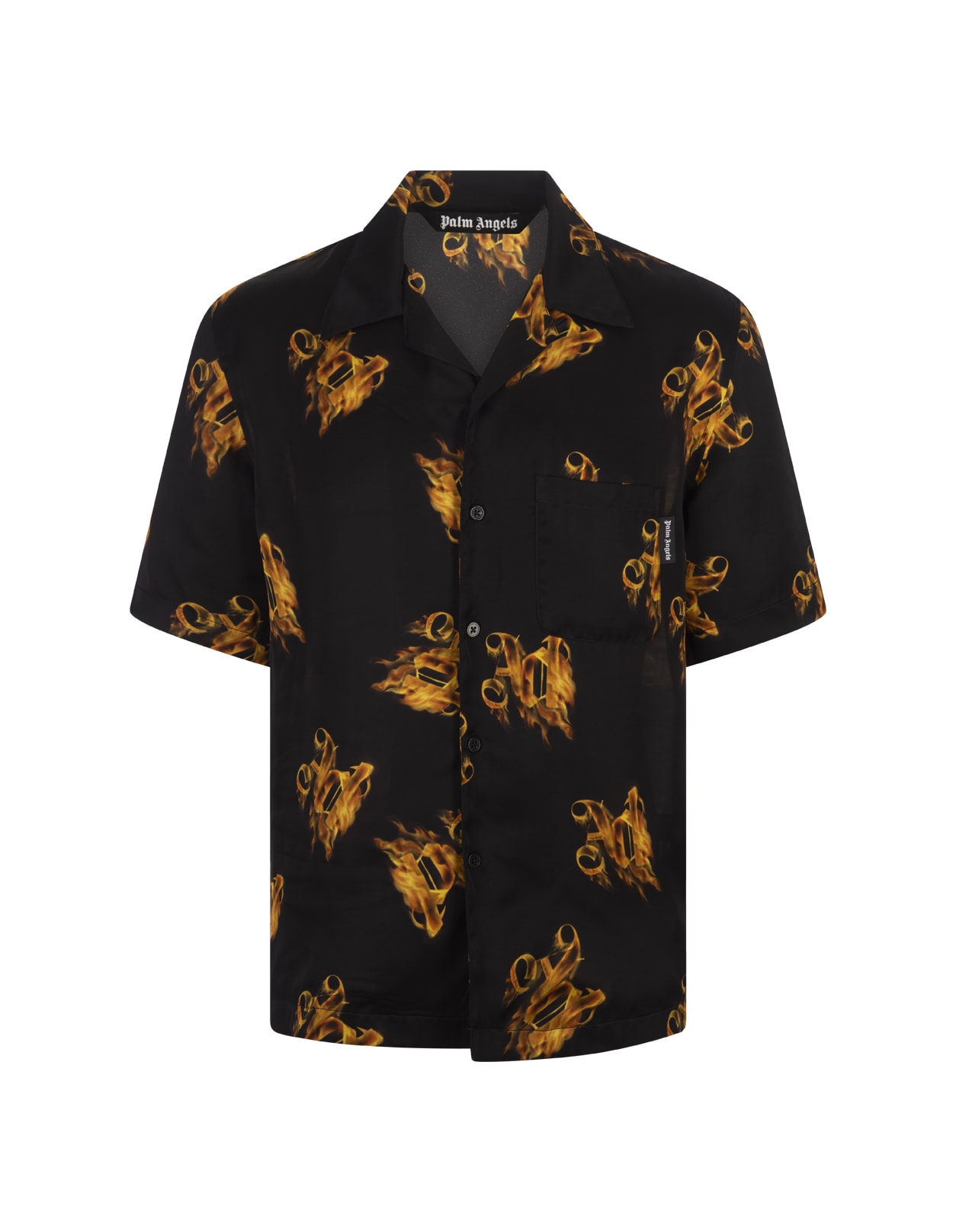 Shop Palm Angels Black Shirt With Flaming Monogram Logo