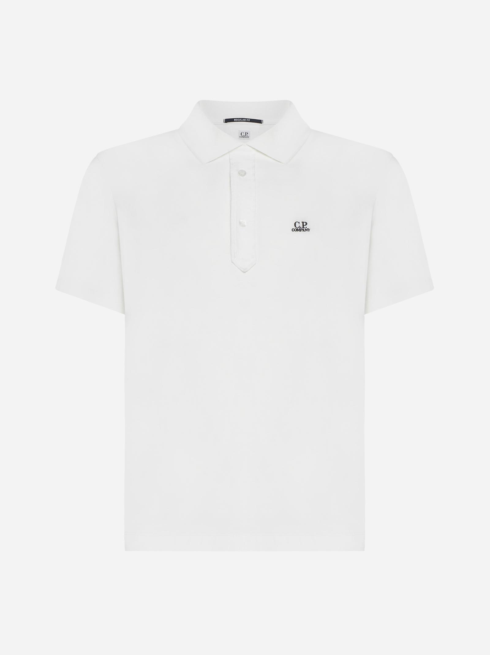 Shop C.p. Company Logo Cotton Polo Shirt In Gauze White