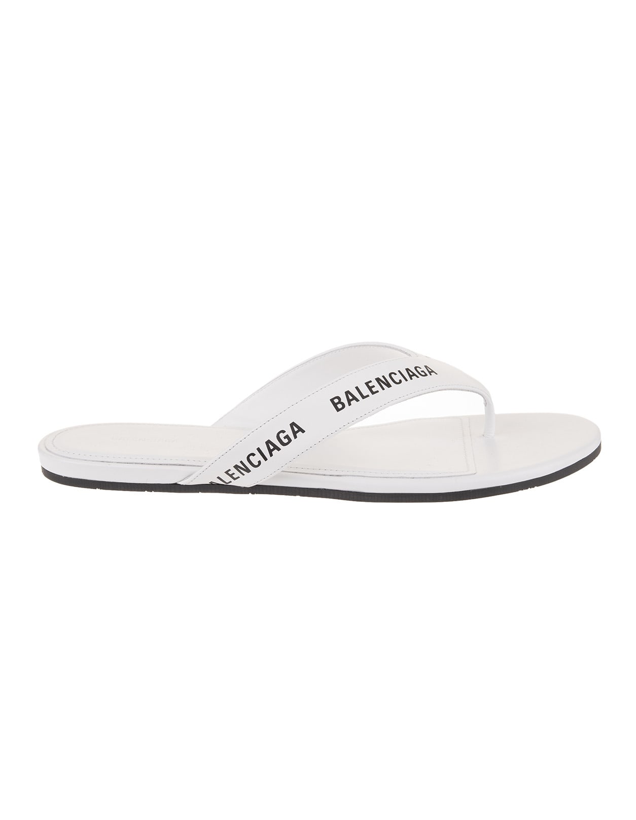Buy Balenciaga Woman Flip Flops With Logo In White Leather online, shop Balenciaga shoes with free shipping