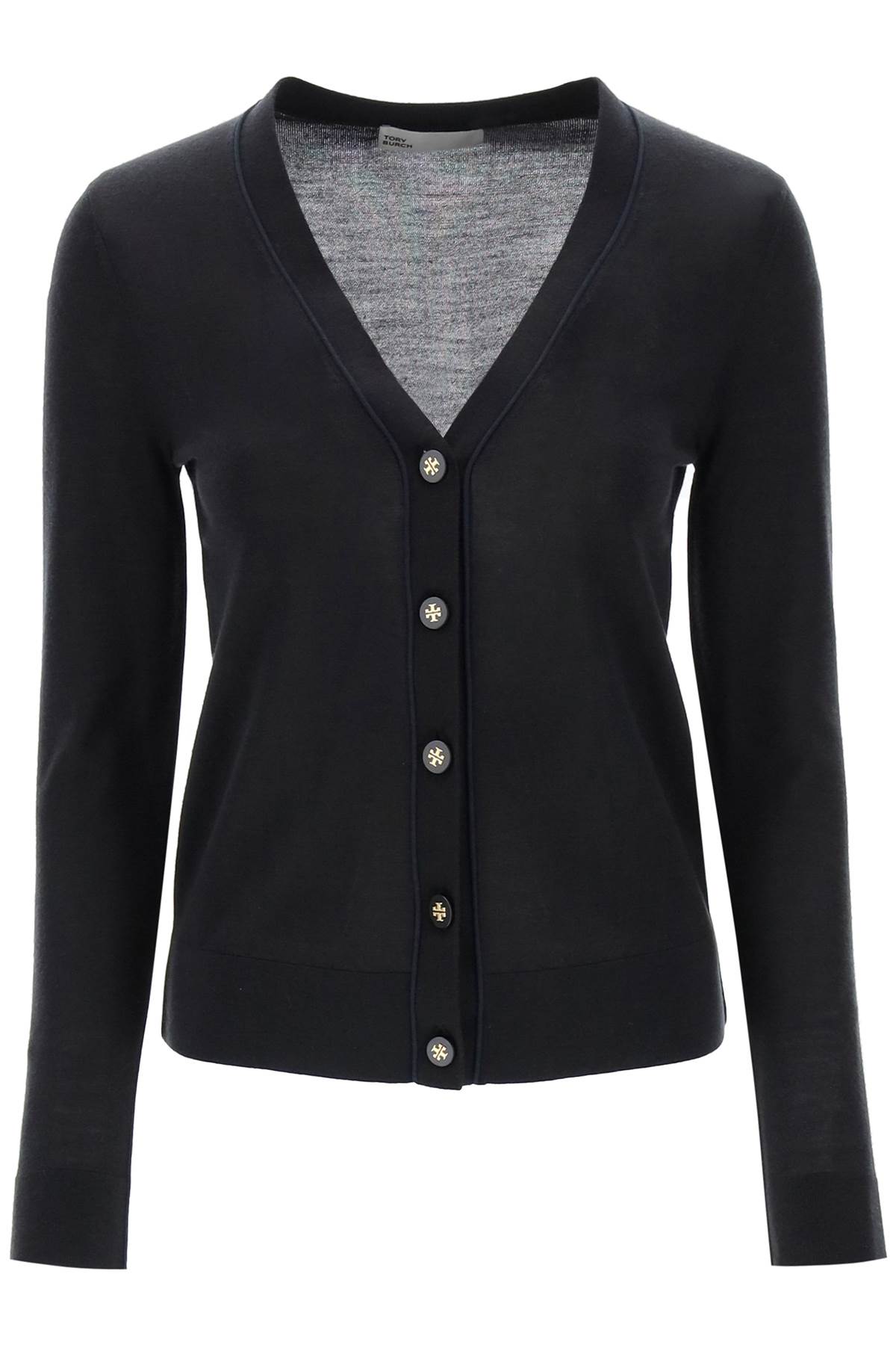Shop Tory Burch Simone Wool And Silk Cardigan In Black (black)