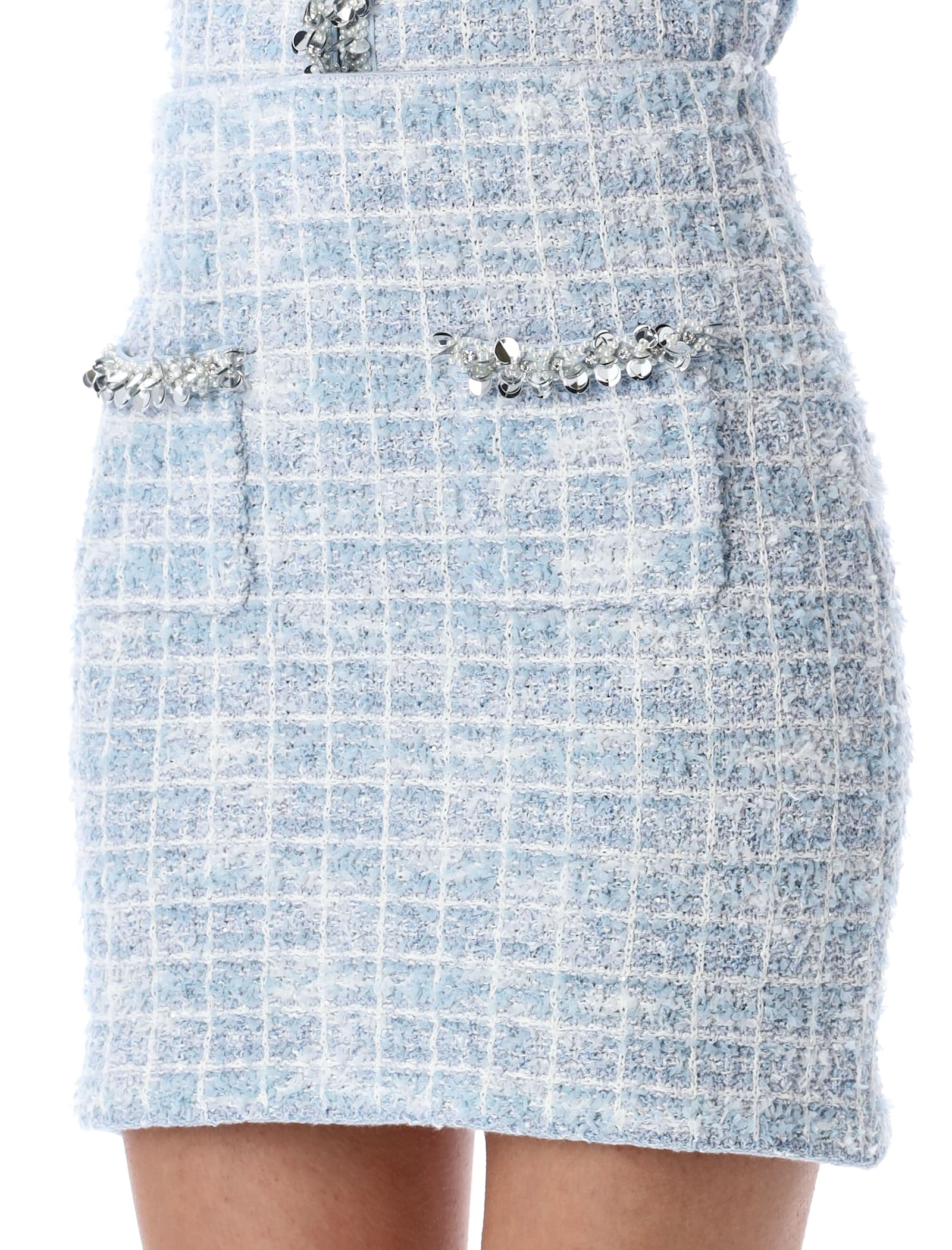 Self-portrait Self Portrait Women Light Blue Sequin Check Tweed Mini Skirt In Blue