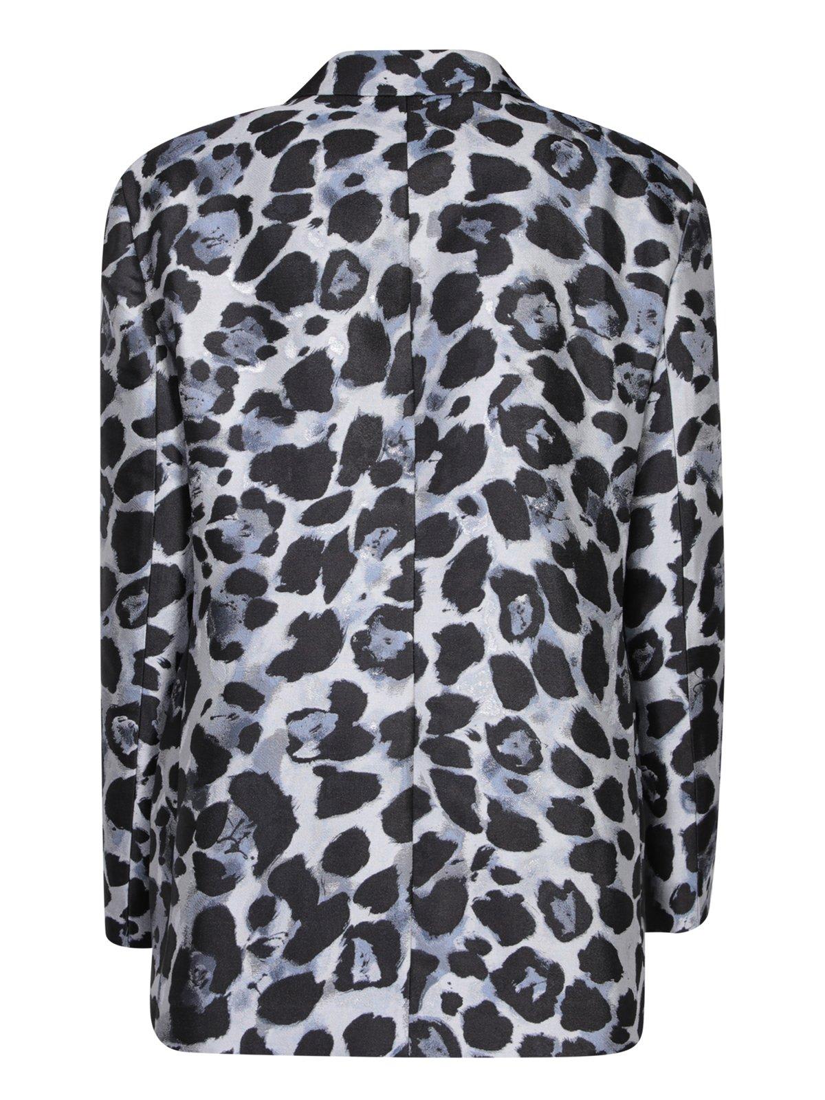 Shop Giorgio Armani Leopard Printed Single-breasted Blazer In Grigio