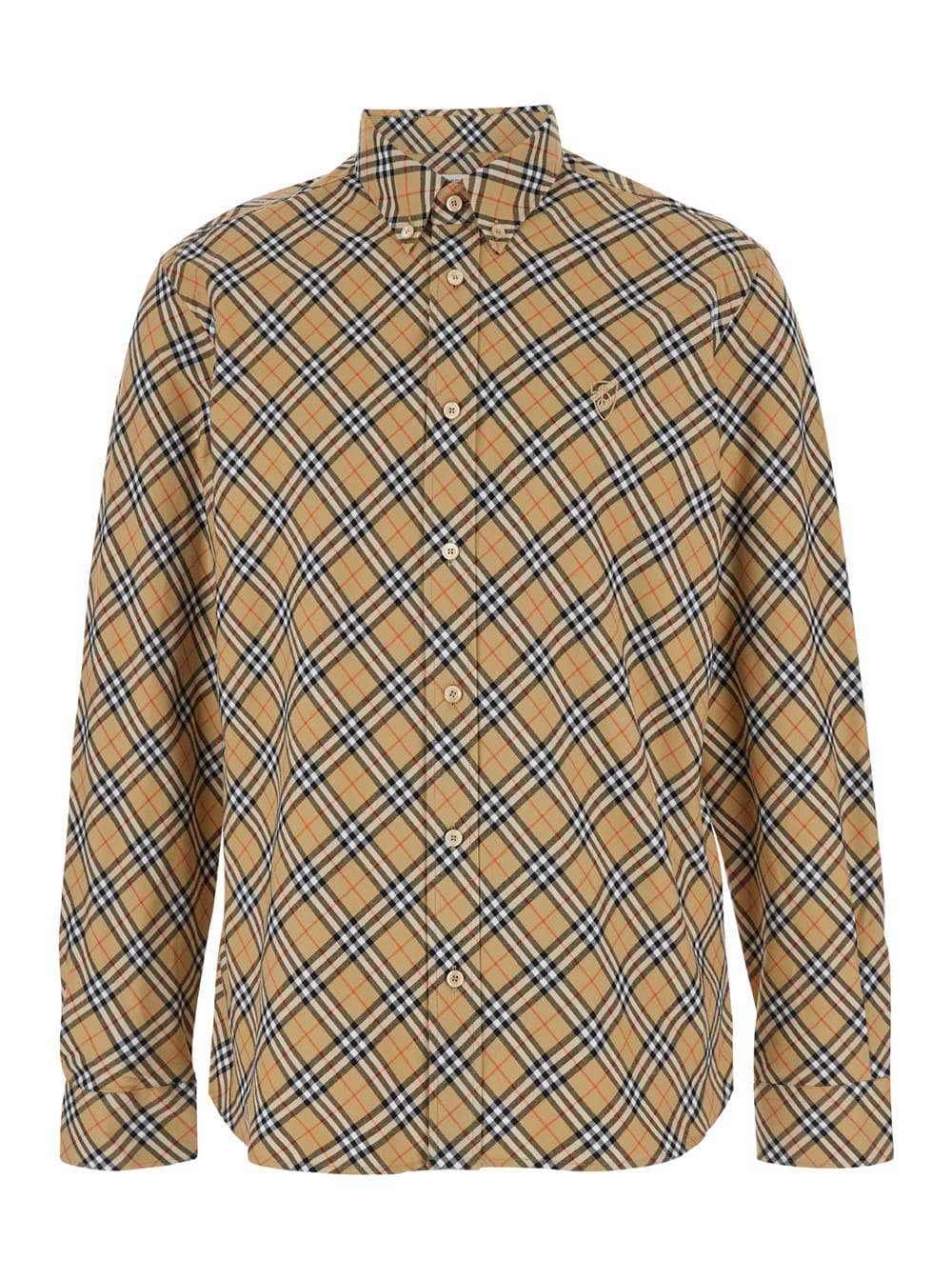 Shop Burberry Beige Shirt With All-over Check Motiv In Cotton Man