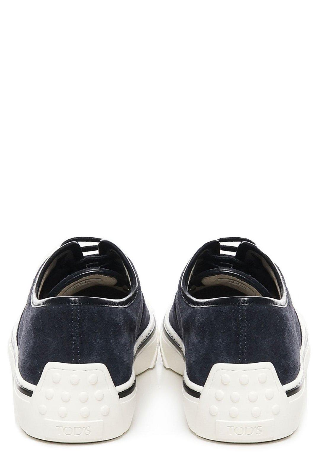 Tod's Round Toe Suede Sneakers Contrast Sole In Blue