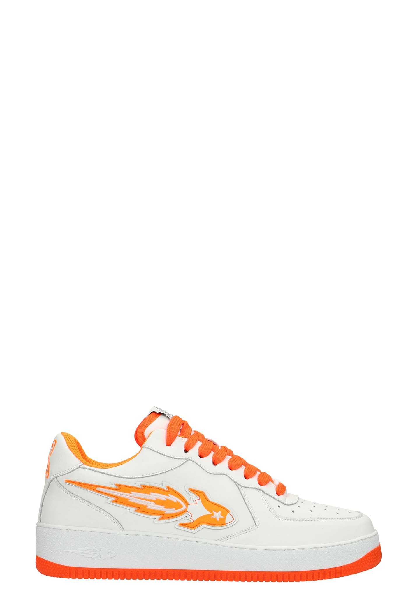 Enterprise Japan Low Sneaker White Leather Low Sneakers With Orange Rocket In White