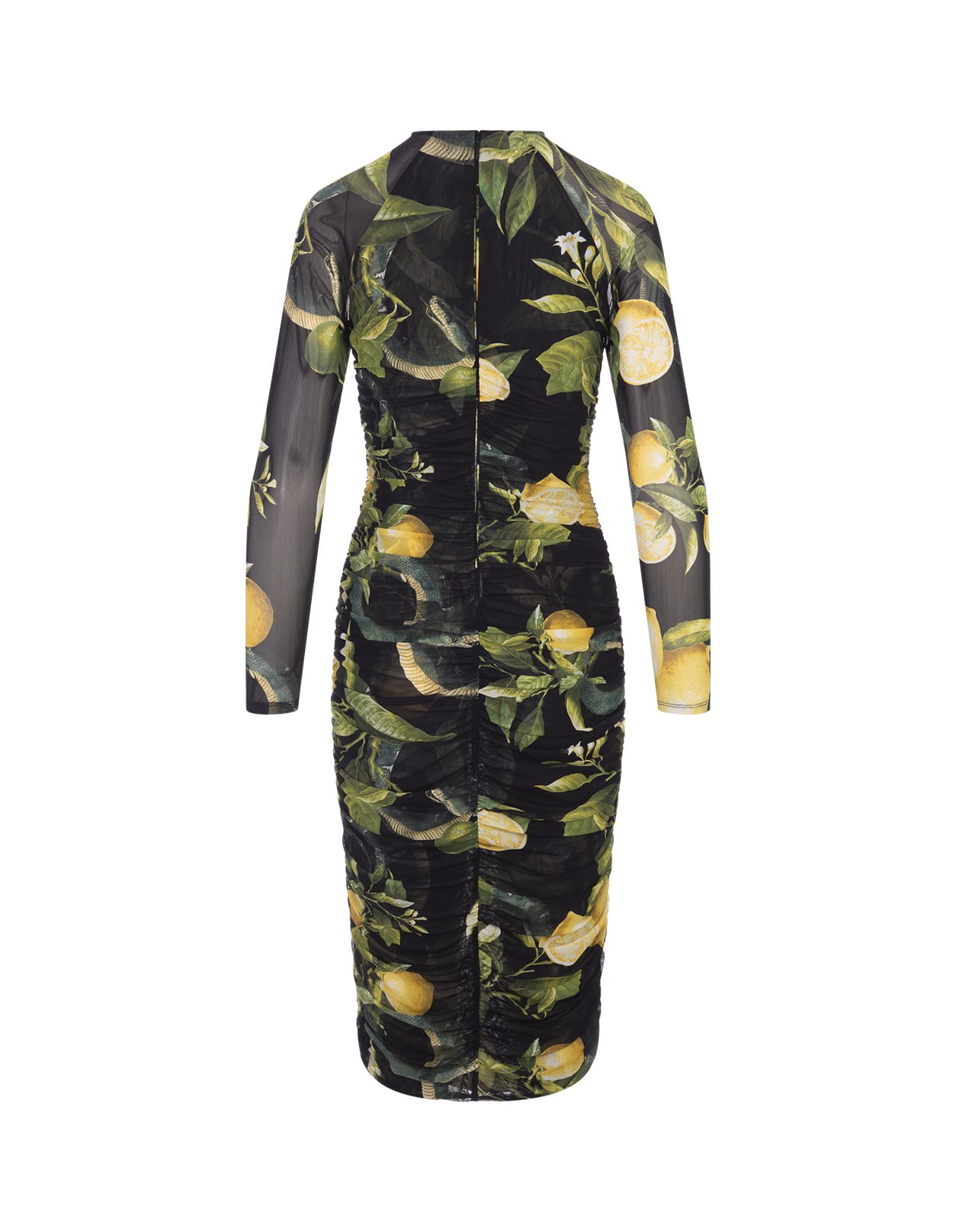 Shop Roberto Cavalli Midi Black Stretch Dress With Lemons Print