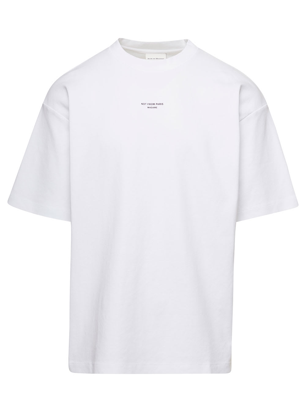 Shop Drôle De Monsieur White Crewneck T-shirt With Not From Paris Print In Cotton Man