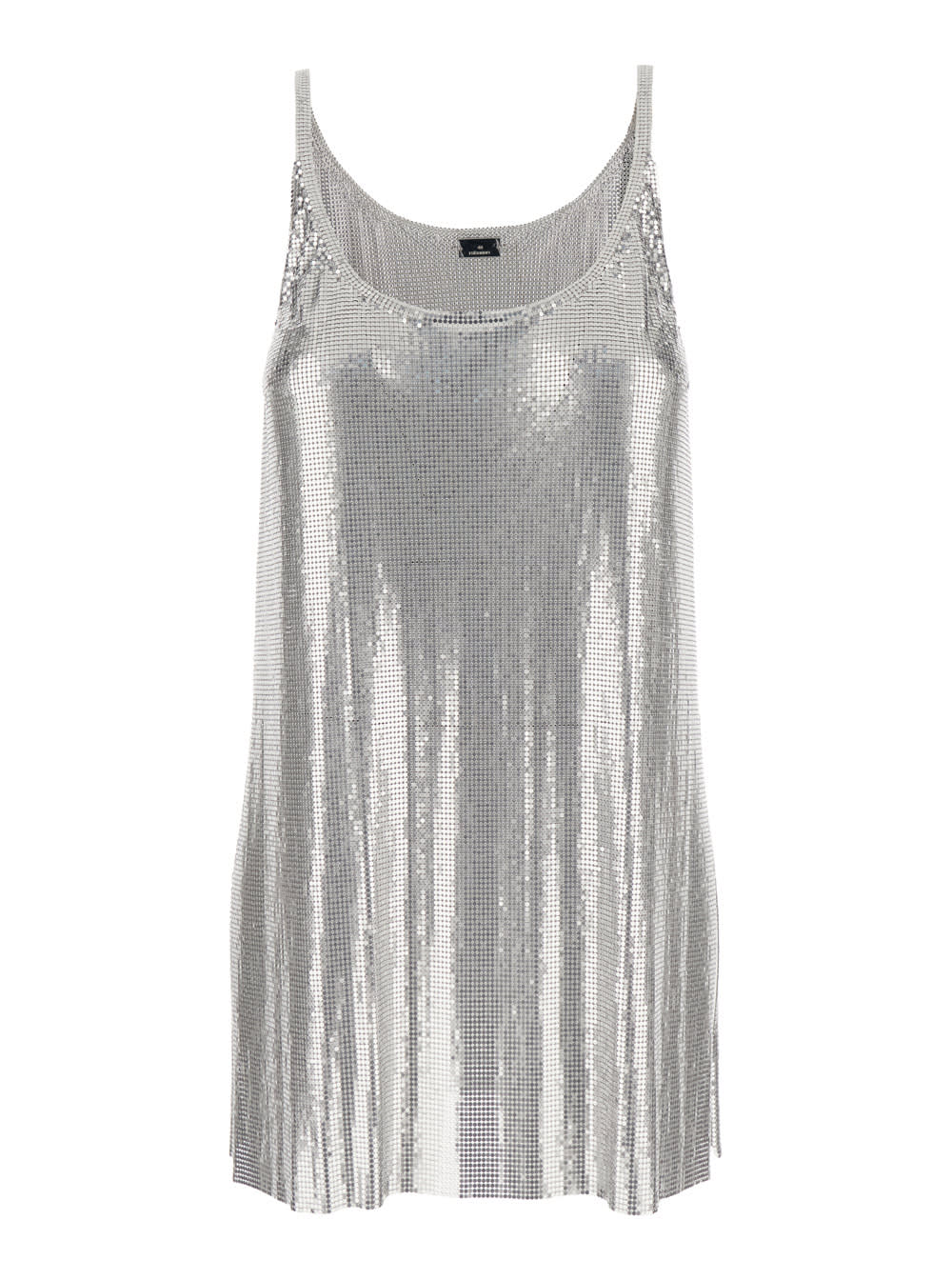 Metallic Sleeveless Top With Spaghetti Straps And Chainmail In Tech Fabric Woman