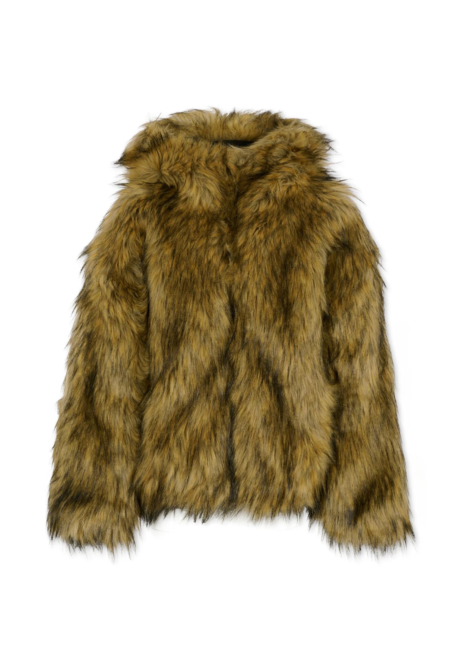 Diesel Brown Faux Fur Coat For Girl In Green