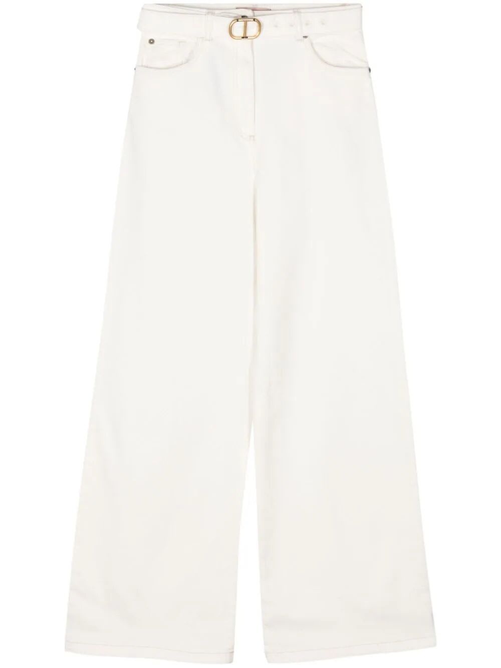 Shop Twinset Wide Leg Jeans With Belt In Denim White