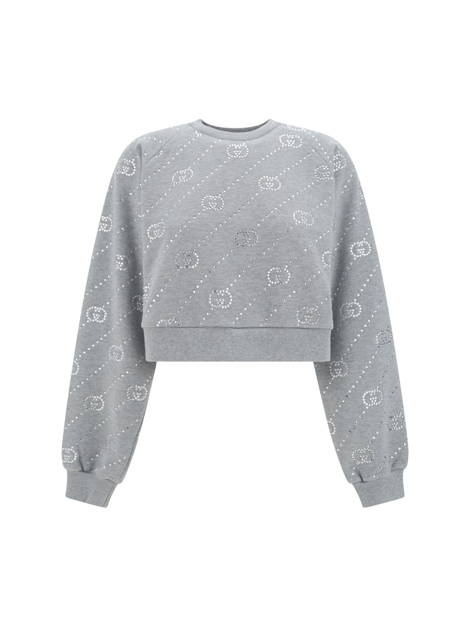 Gucci Gg Cotton Jersey Crop Sweatshirt In Grey Melange/mix