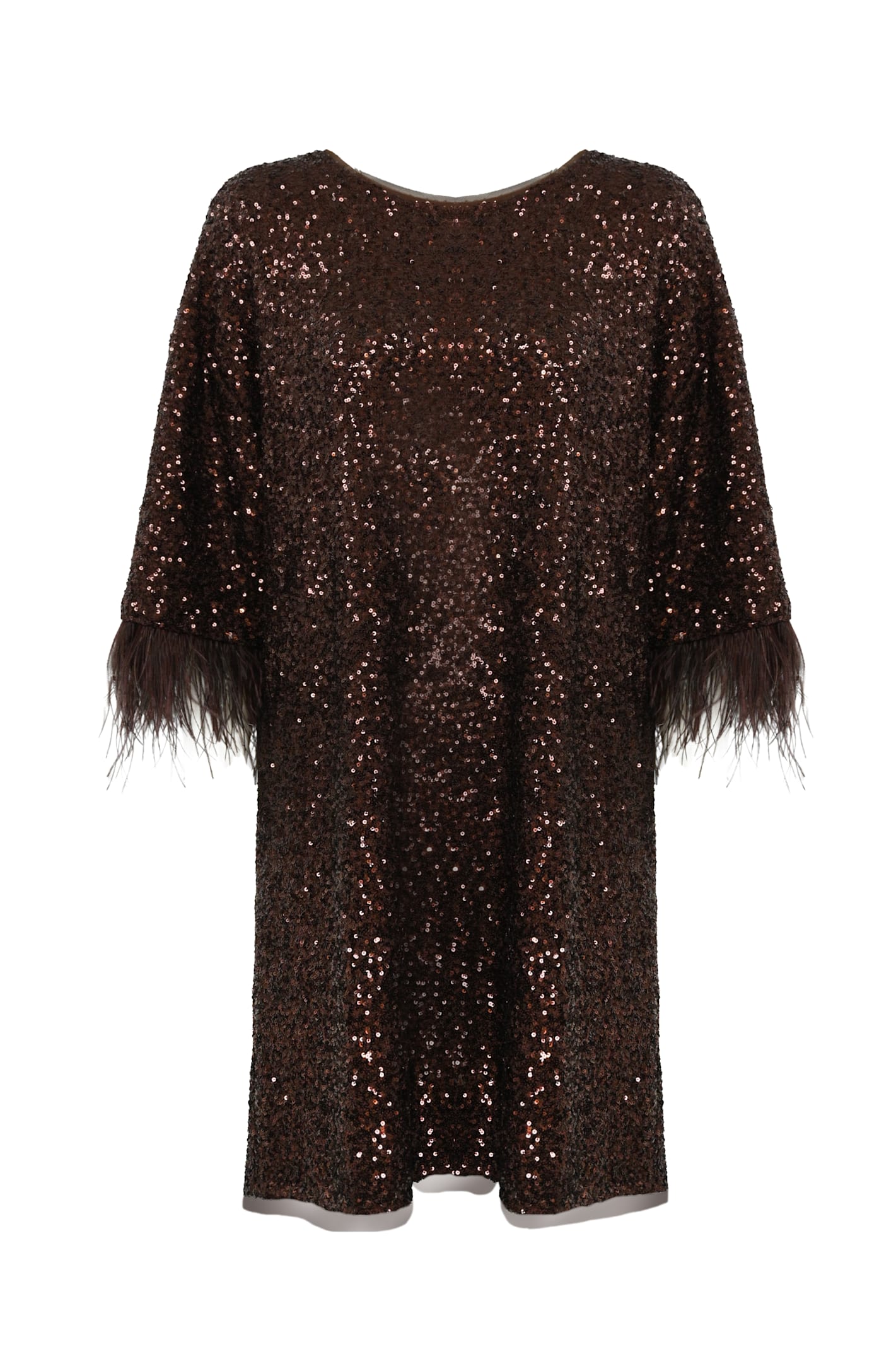 Short Dress With Sequins And Ostrich Feathers