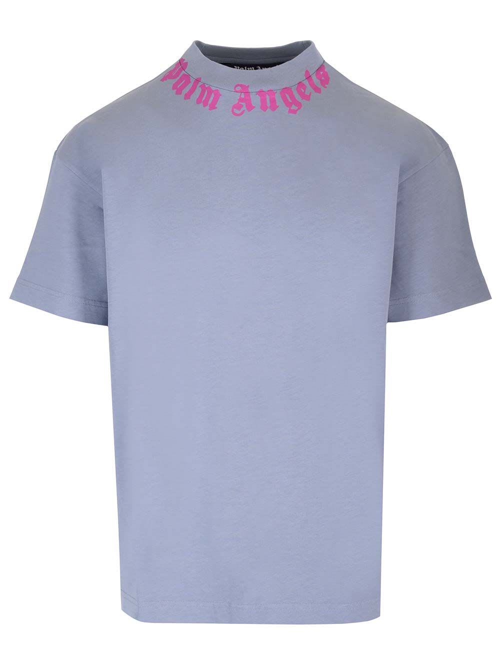 Shop Palm Angels Neck Logo T-shirt In Light Grey Fuchsia