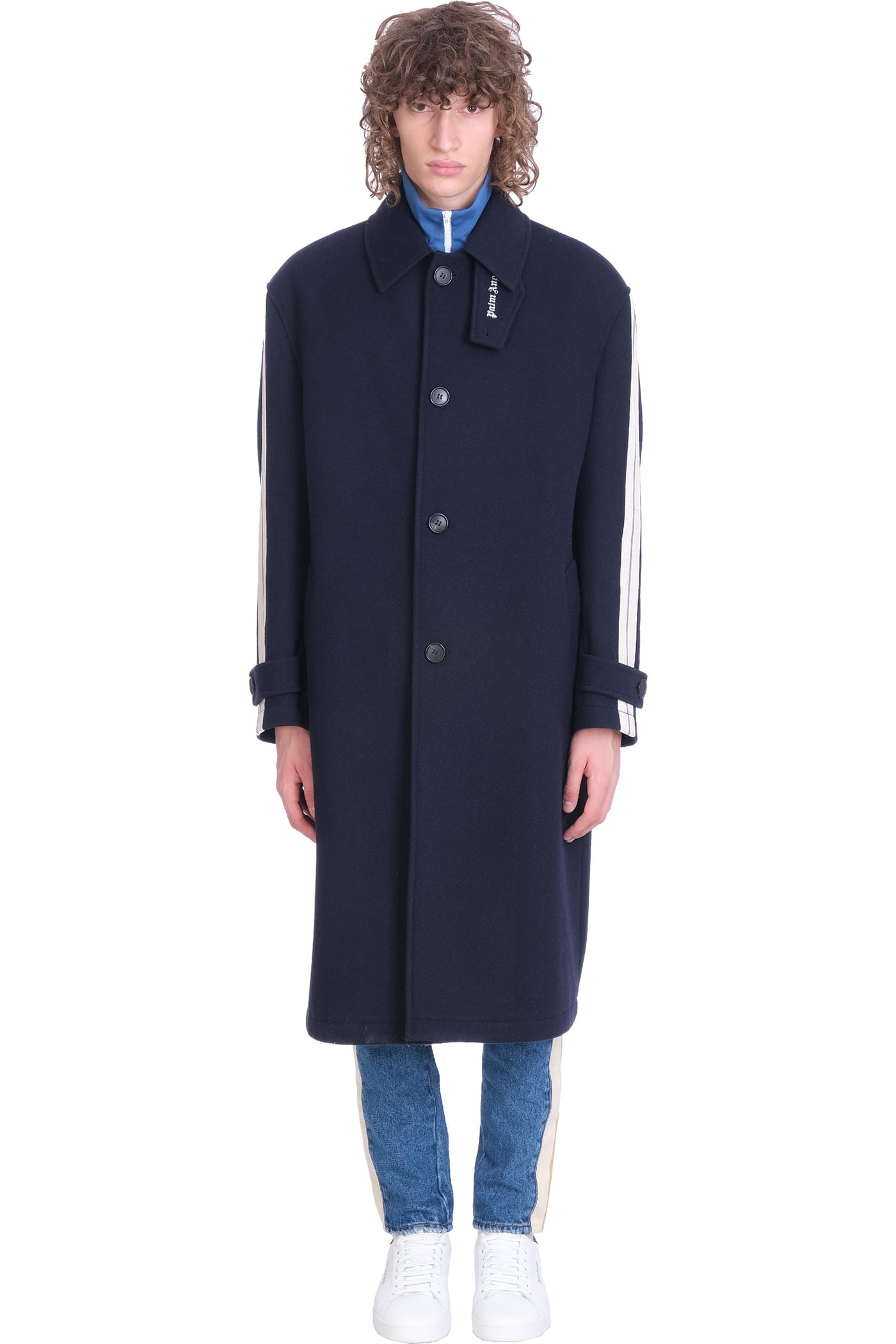 Palm Angels Coat In Blue Wool