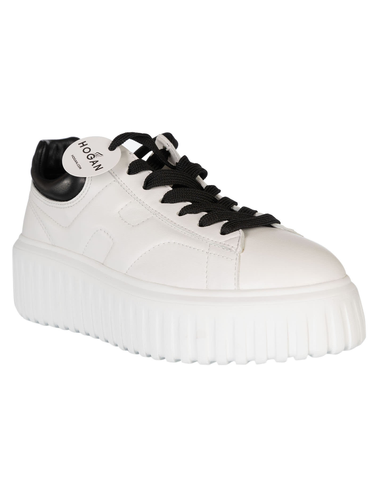 Shop Hogan H-stripes Sneakers In White/black