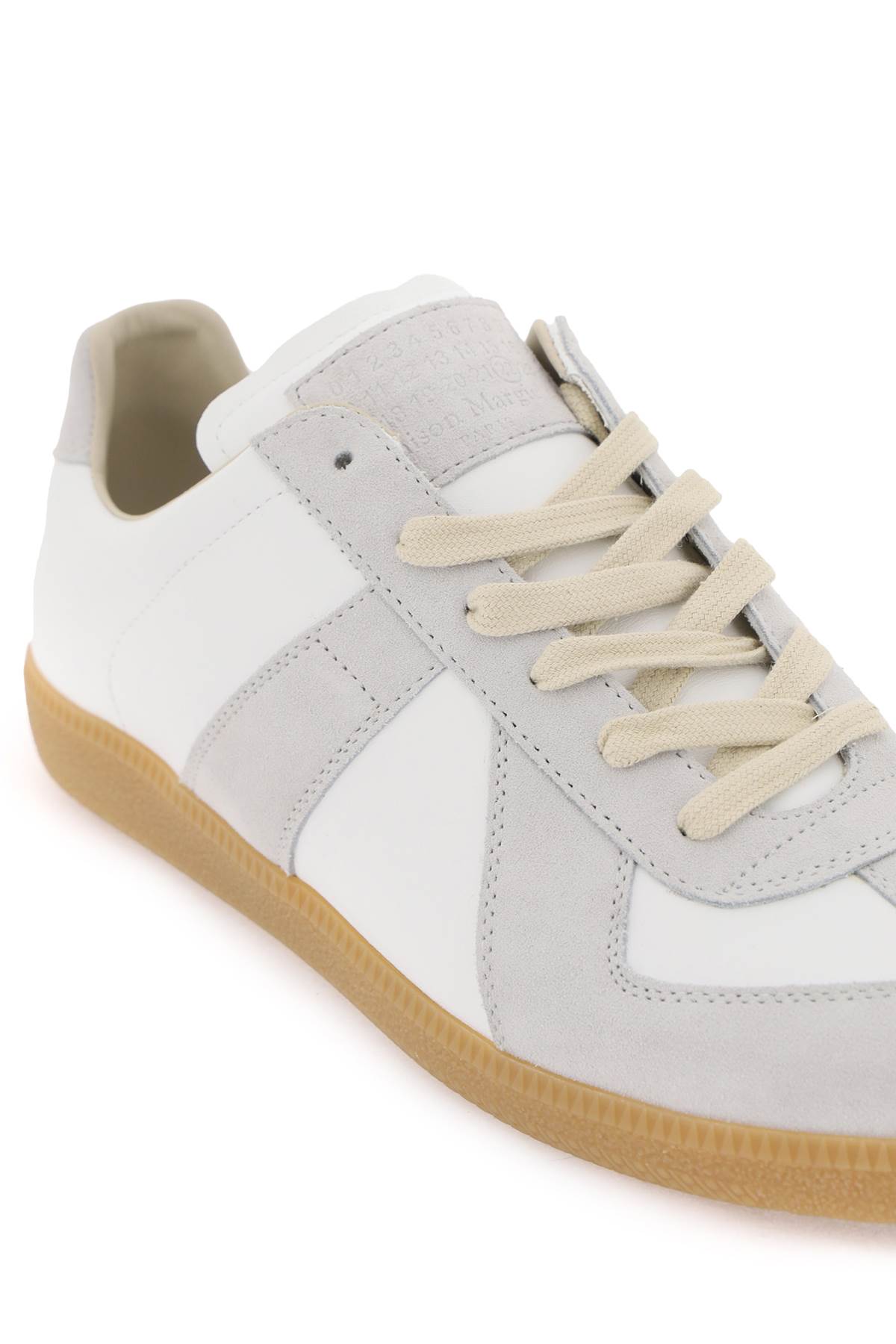 Shop Maison Margiela Leather Replica Sneakers In Off White (white)