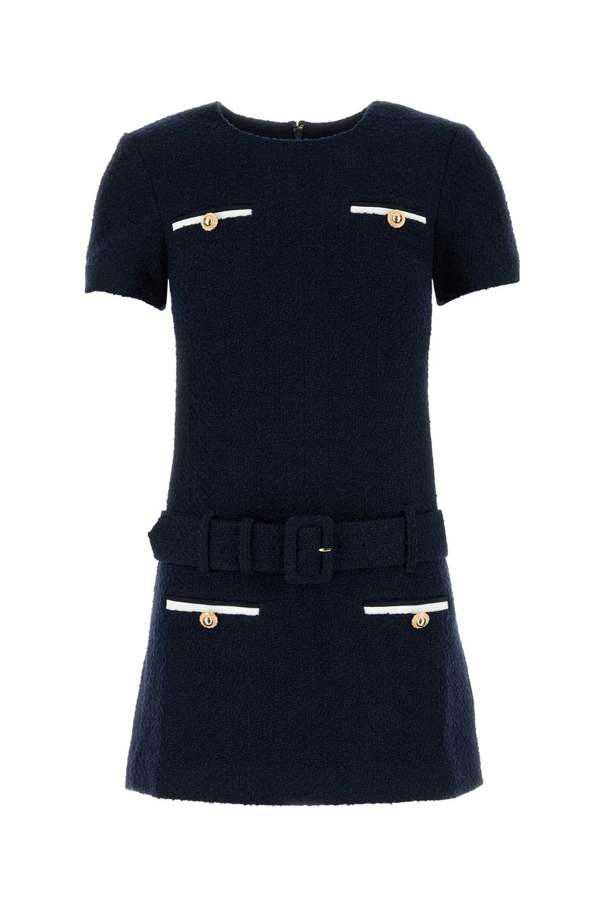 Navy Blue Boucle Mini Dress