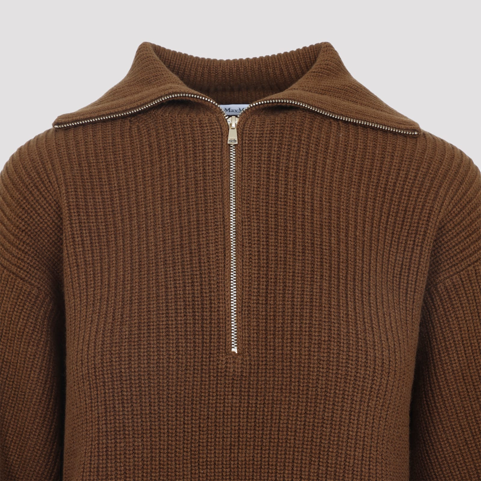 Max Mara Half-zip Wool And Cashmere Sweater In Brown