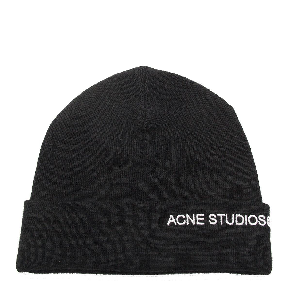 Shop Acne Studios Logo Embroidered Ribbed Beanie In Black