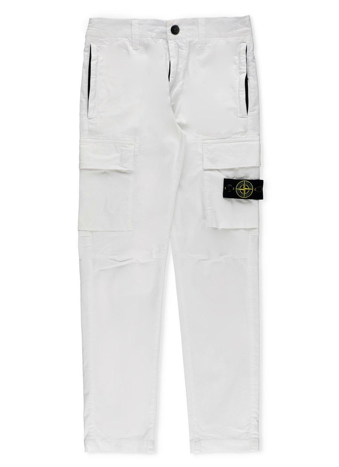 Shop Stone Island Compass-patch Straight-leg Cargo Trousers In Bianco