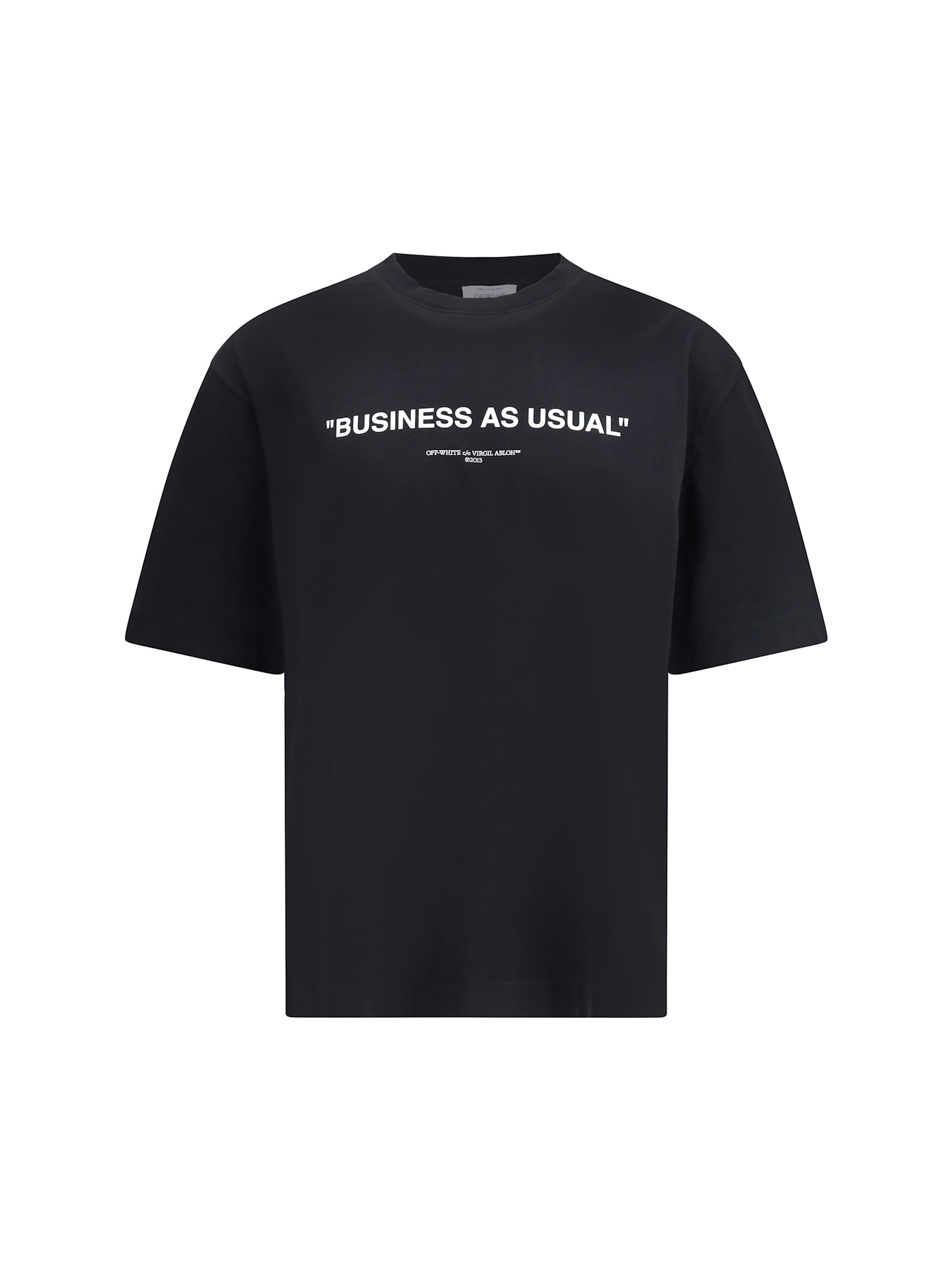 Off-white Black Crewneck T-shirt With Logo Lettering On The Front In Cotton Man In Blue