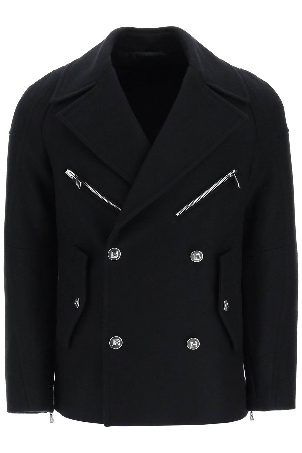 Balmain Short Double-breasted Coat With Branded Buttons