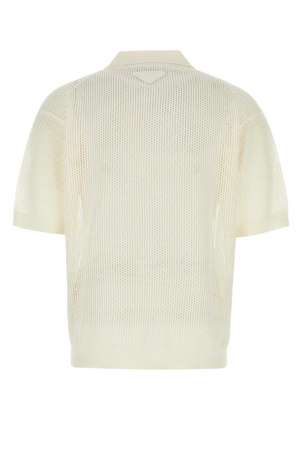 Shop Prada Ivory Silk Blend Polo Shirt In Bianco