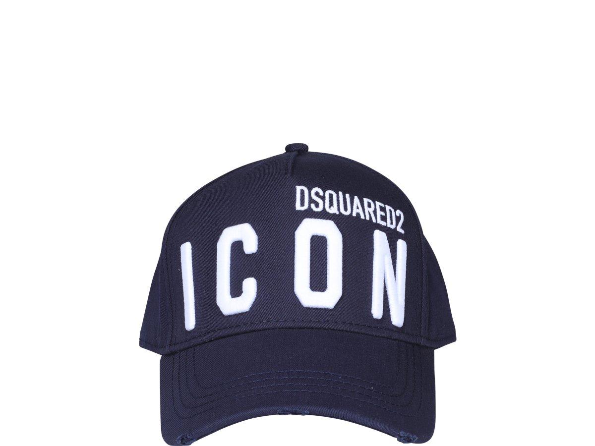 Shop Dsquared2 Icon Logo Embroidered Distressed Baseball Cap In Navy/bianco