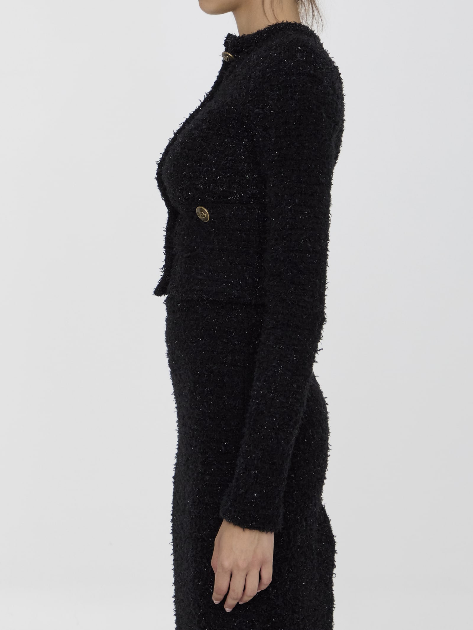 Shop Balenciaga Cropped Cardigan In Tweed In Black