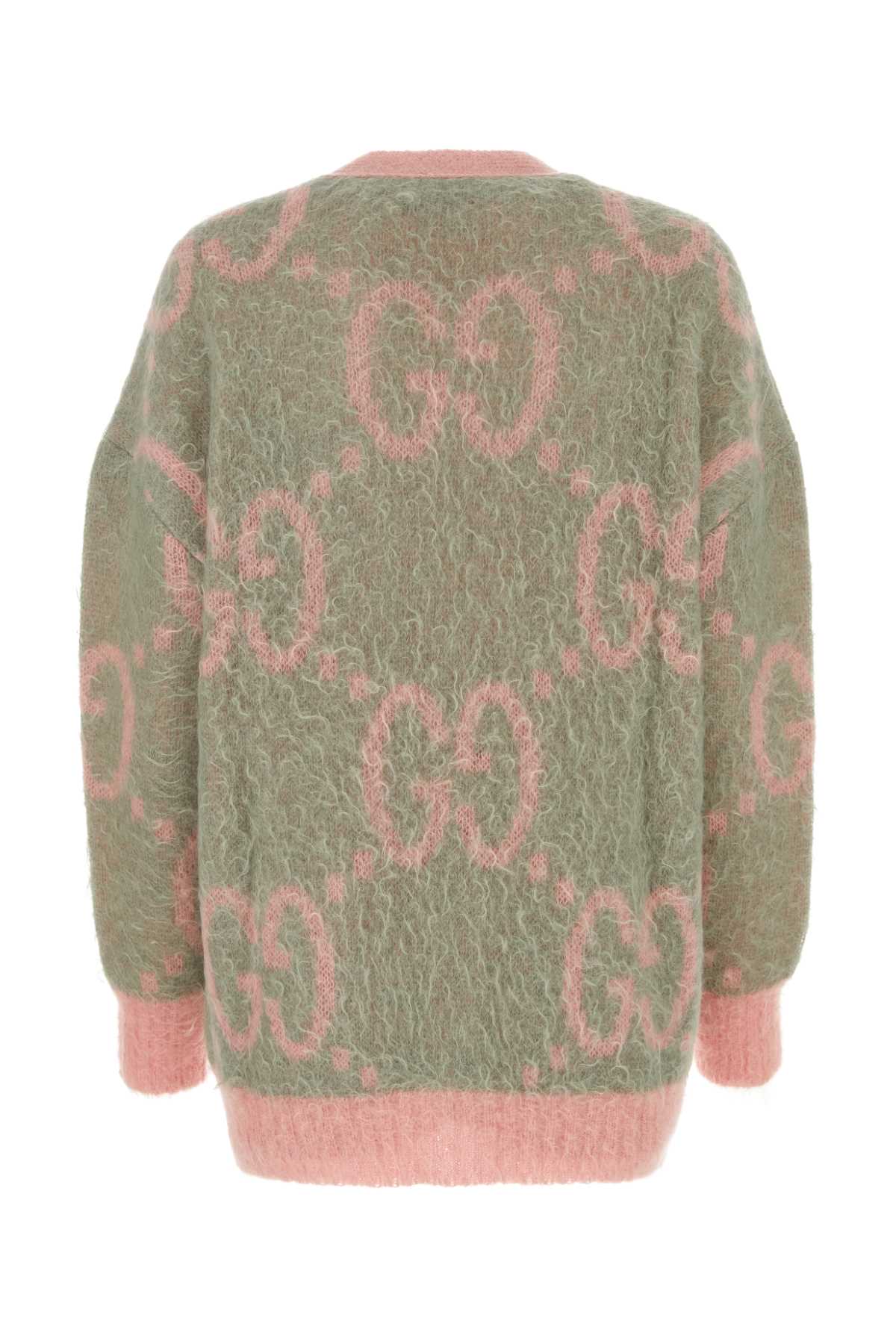 Shop Gucci Embroidered Mohair Blend Cardigan In Sagepinkprt