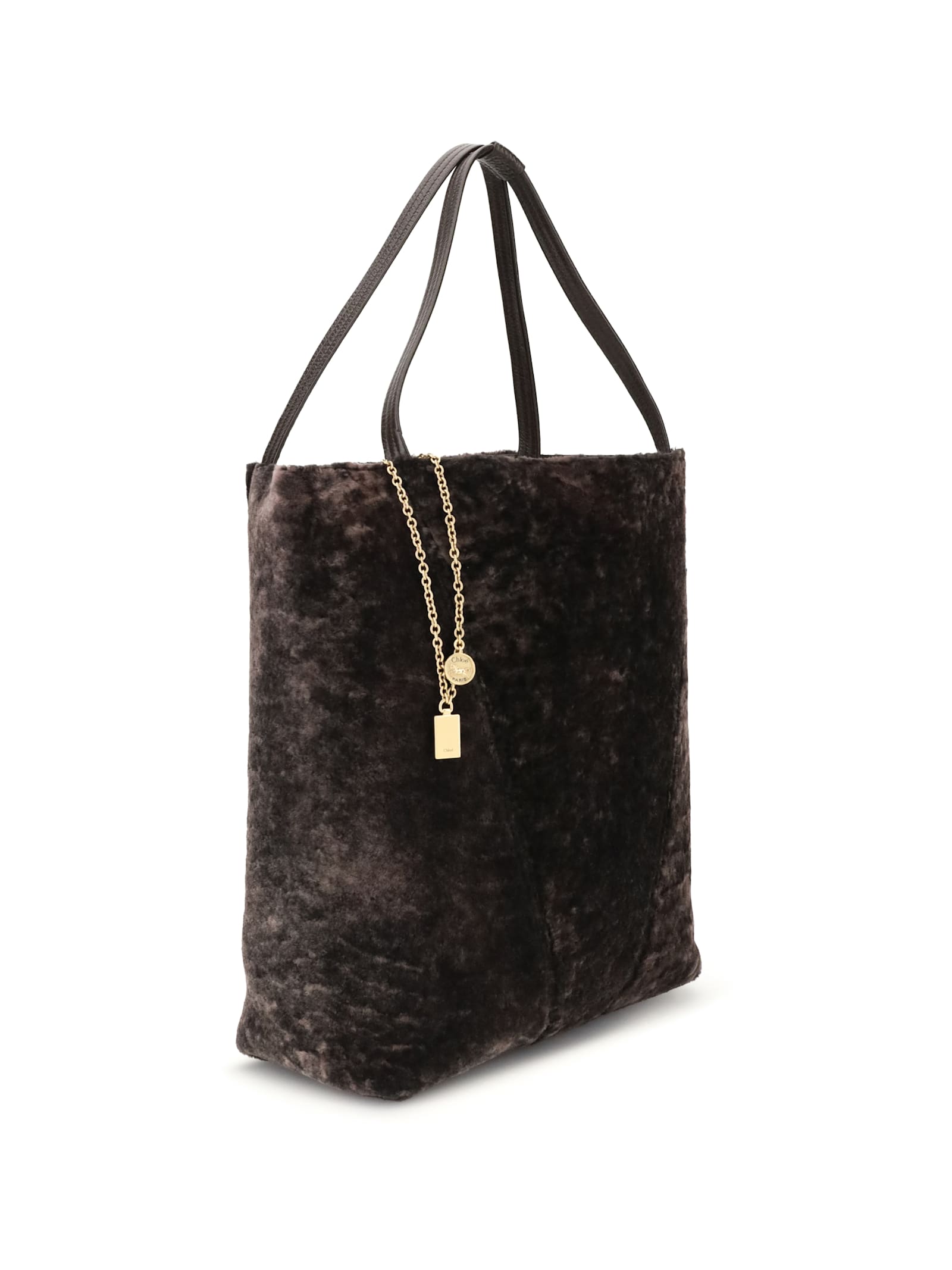 Chloé Spin Leather-trimmed Embellished Shearling Tote