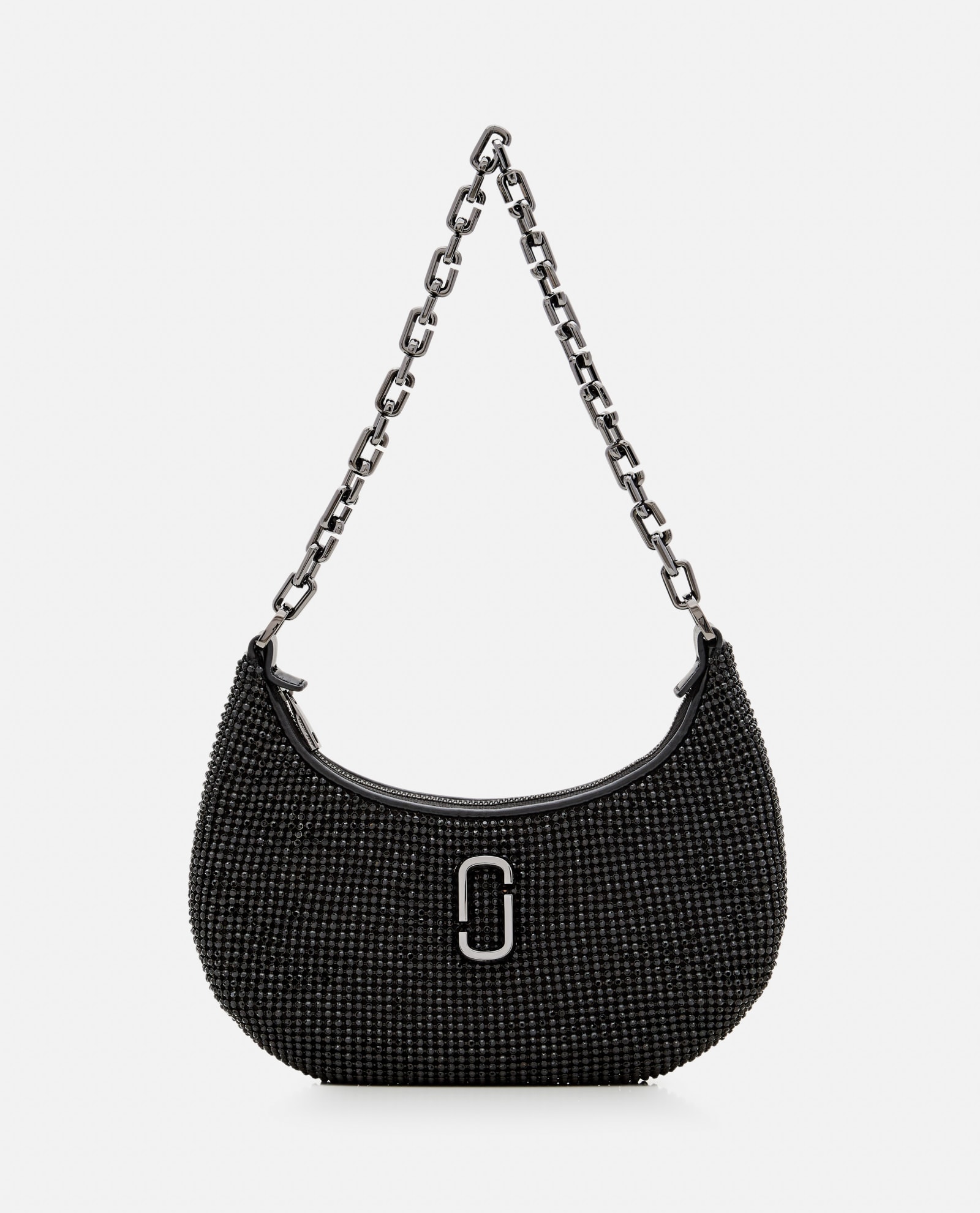 Shop Marc Jacobs The Small Curve Rhinestone J Shoulder Bag In Black