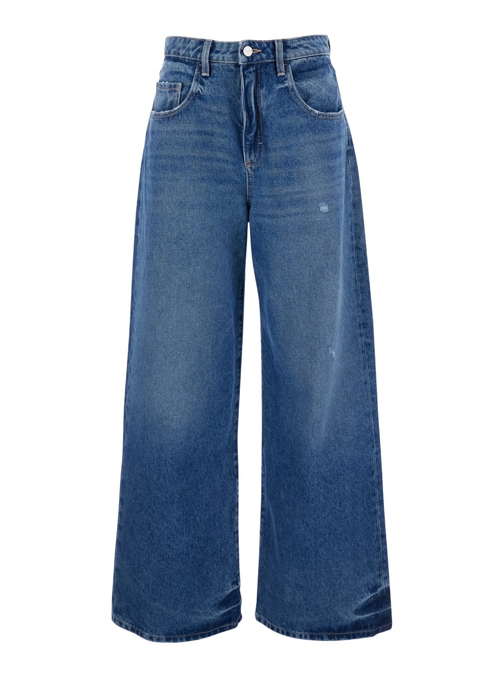 Light Blue Wide Jeans With Logo Patch In Denim Woman