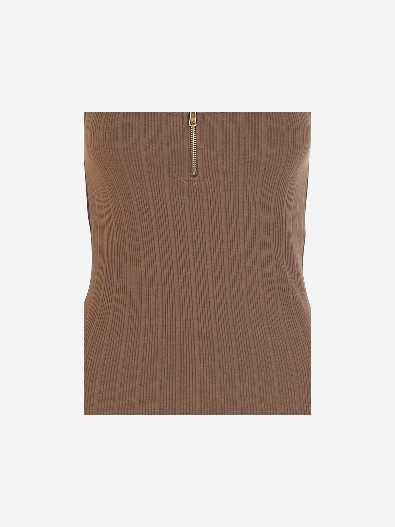 Shop Patou Cotton Blend Knit Top With Logo In Mocha