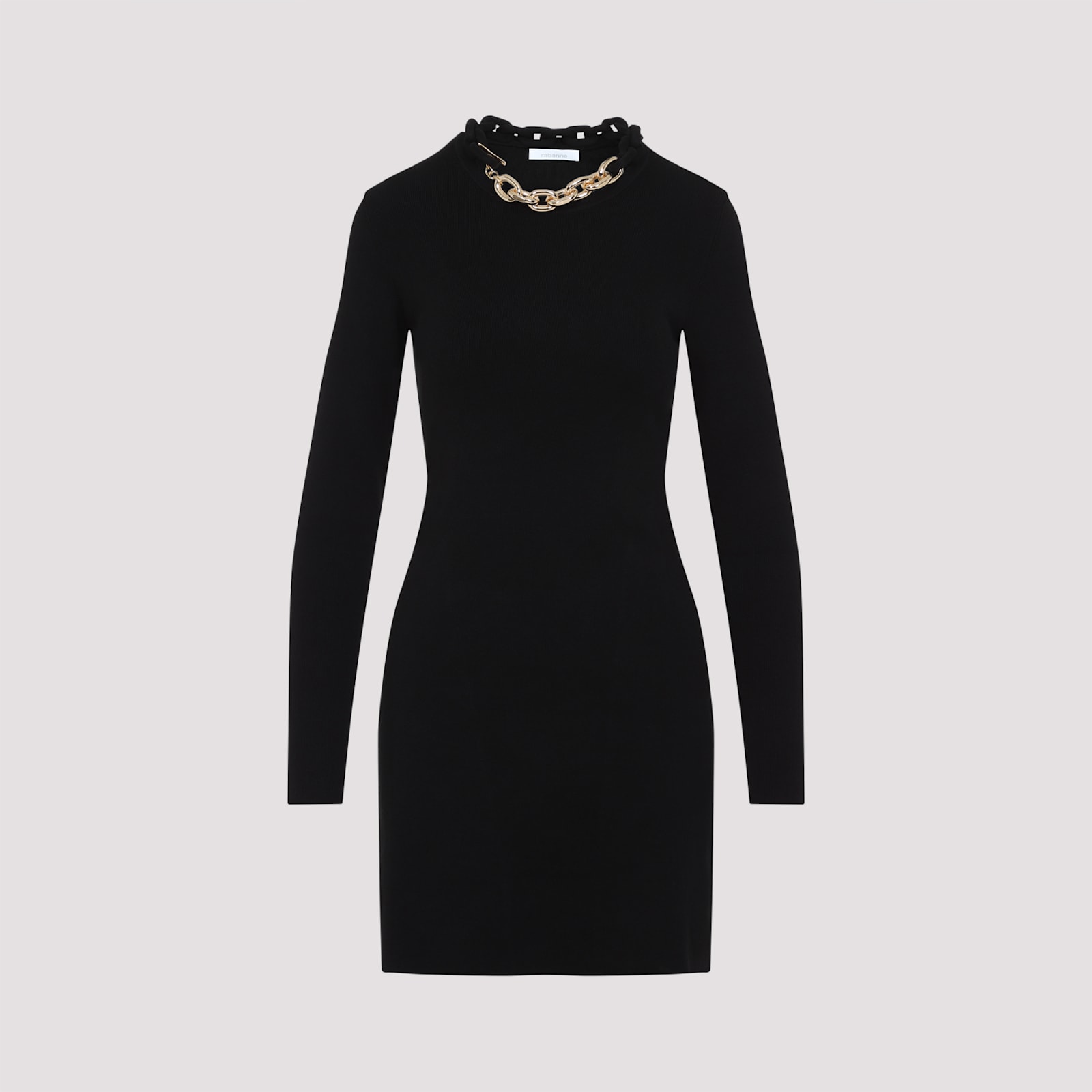 Rabanne Womens Chain-embellished Stretch-cotton Mini Dress Black In Black