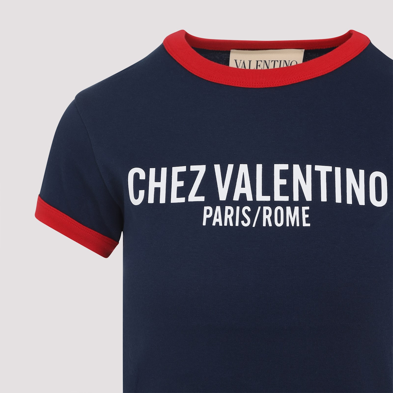 Valentino Fitted Cotton T-shirt Crew Neck In Blue