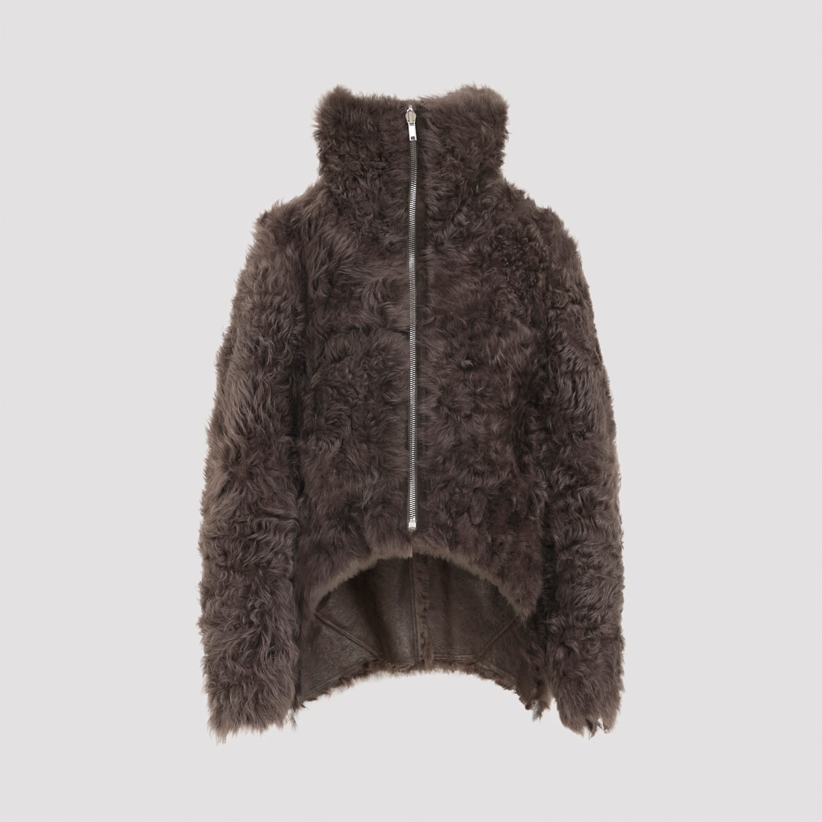 Rick Owens Brown Jacket With Reversible Design And Asymmetric Hem In Leather Woman In Brown
