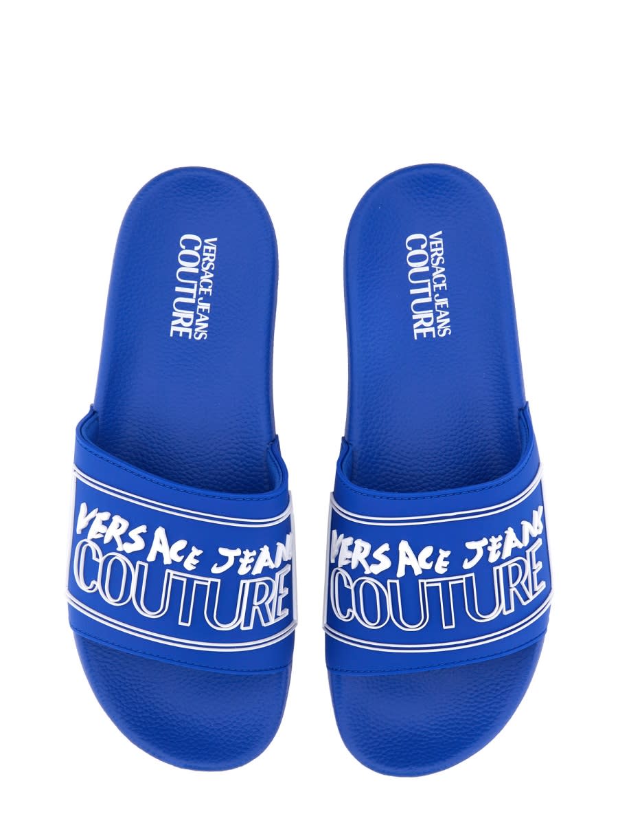 Versace Jeans Couture Slide Sandal With Logo In Blue