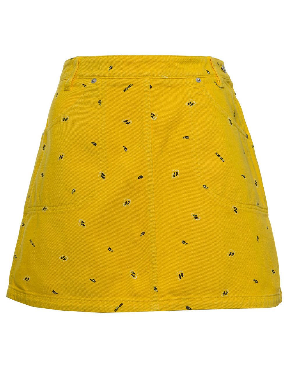 Kenzo Yellow Denim Miniskirt With Allover Paisely Print
