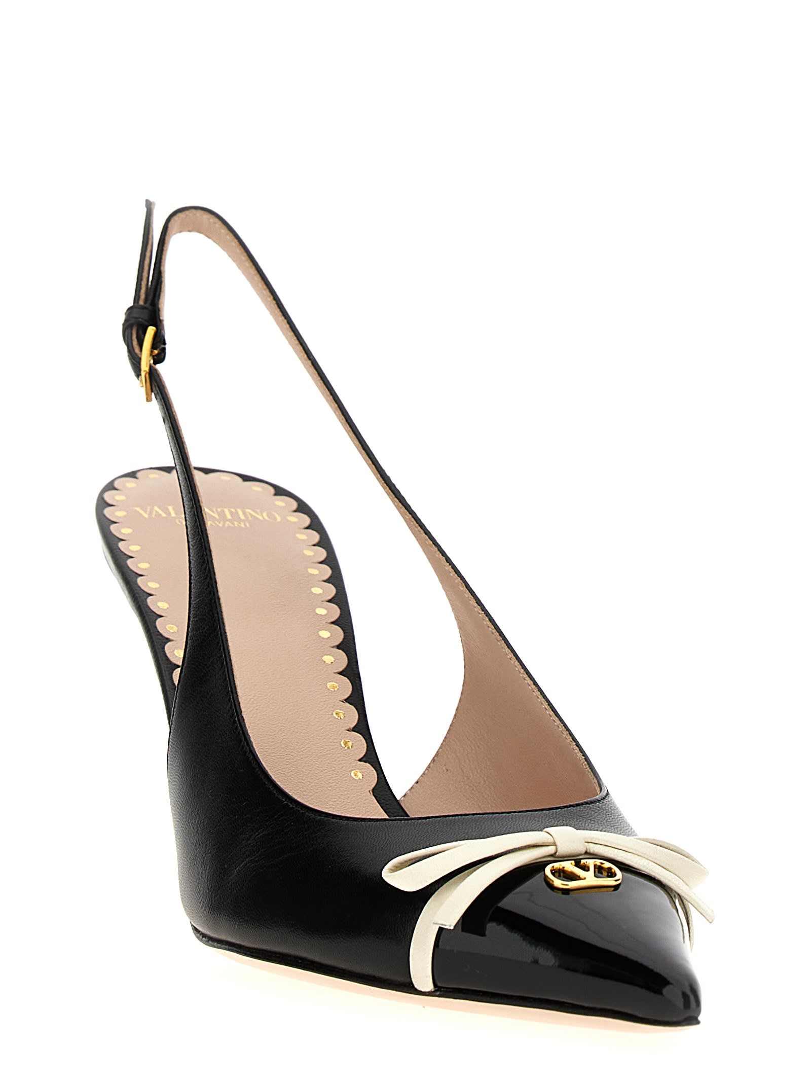 Valentino Garavani Leather Slingback With Patent Leather Toe In White/black