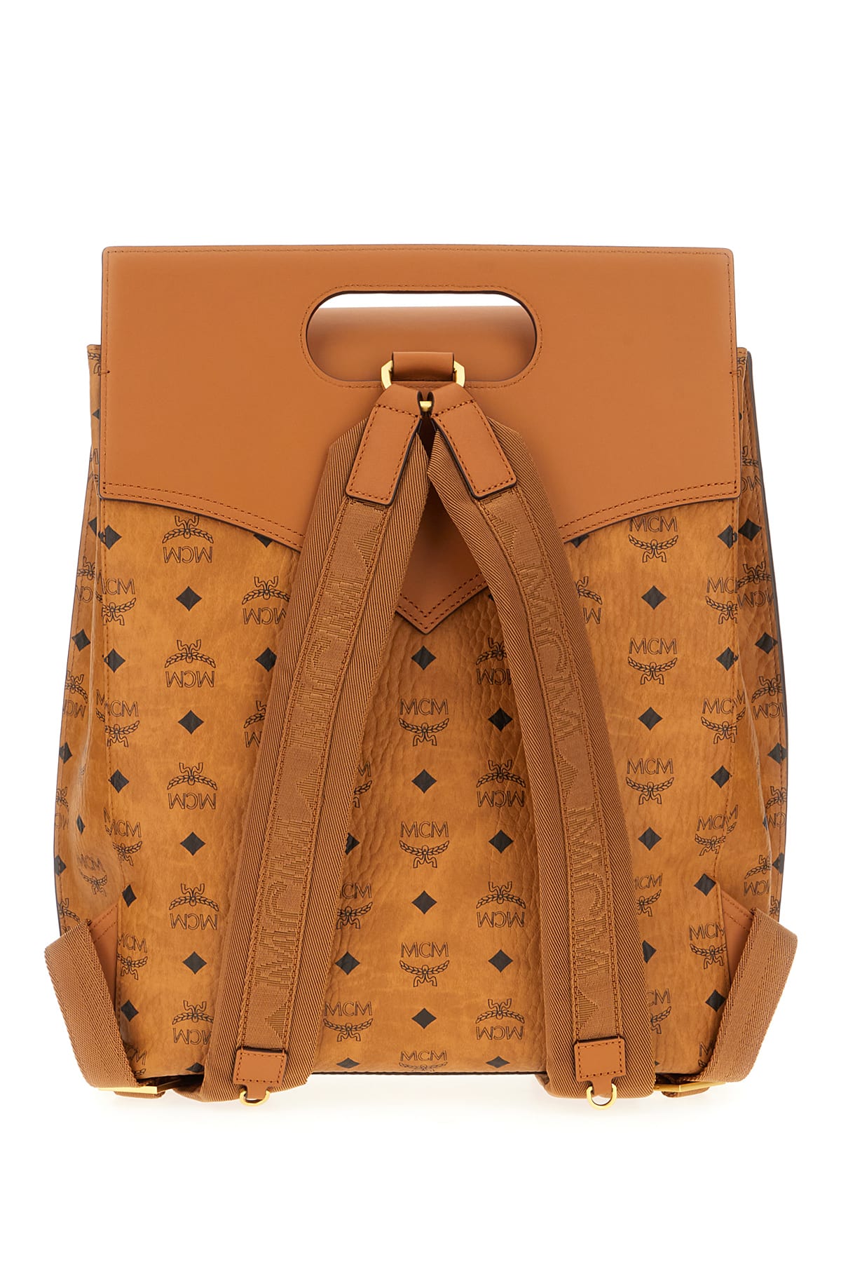 Shop Mcm Printed Canvas Backpack In Cognac