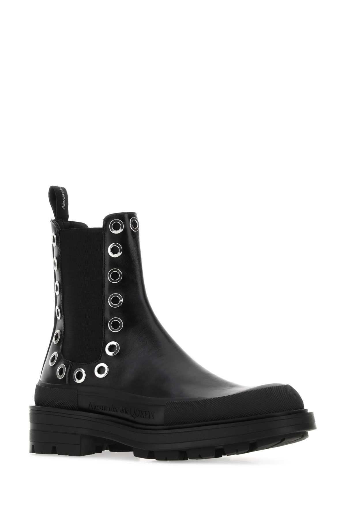 Shop Alexander Mcqueen Black Leather Boxcar Ankle Boots In 1081