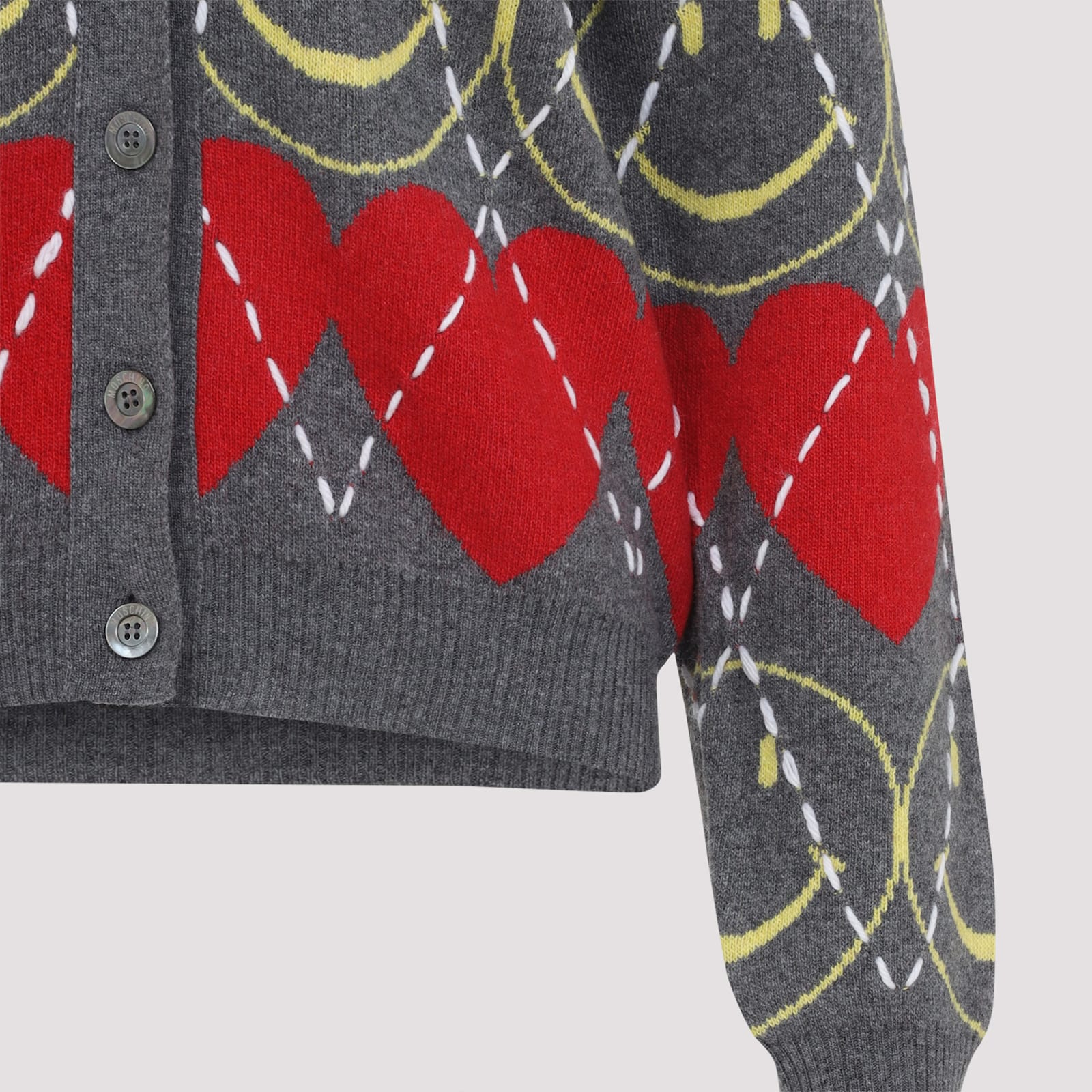 Moschino Jacquard Smile Wool Blend Cardigan