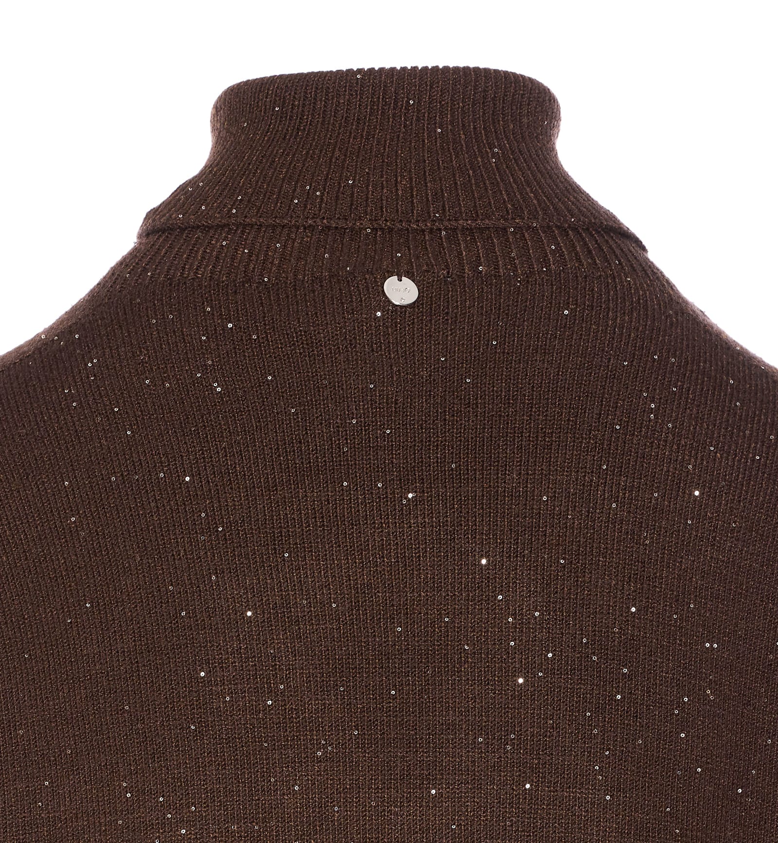 Liu •jo Sequined High Neck Midi Dress In Brown