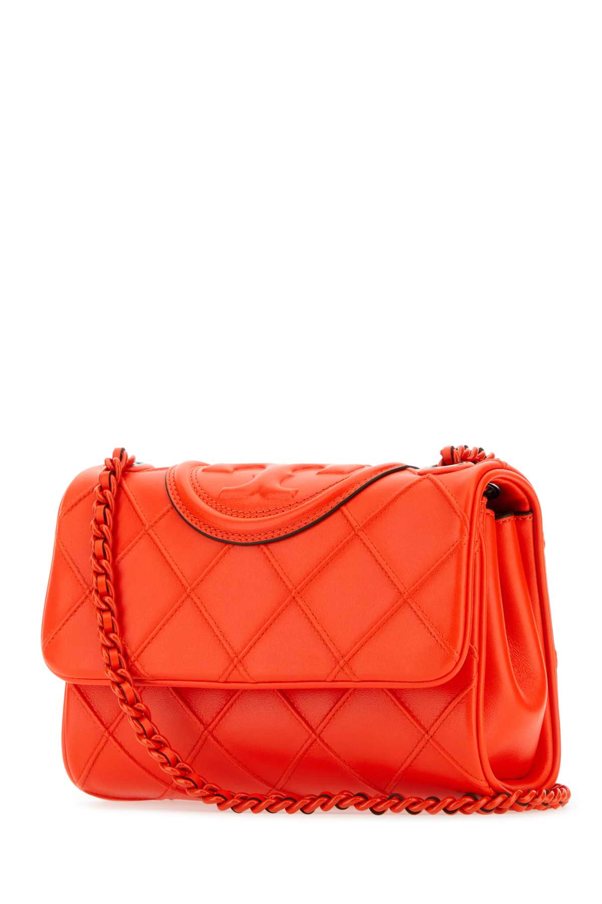 Shop Tory Burch Coral Leather Small Fleming Shoulder Bag In Soulcherry
