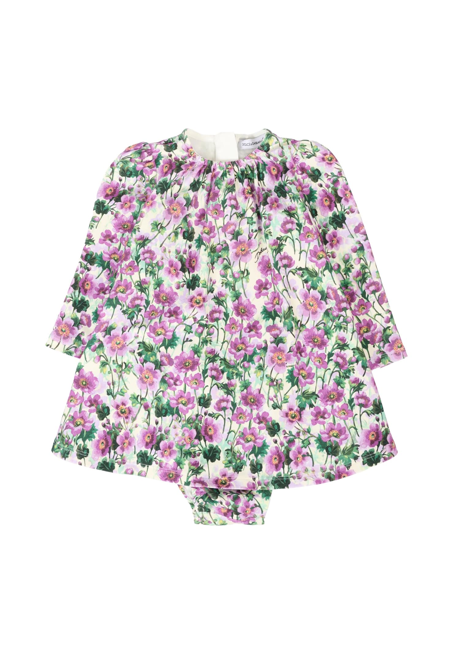Dolce & Gabbana Multicolor Dress For Baby Girl With Violet Print In Multi