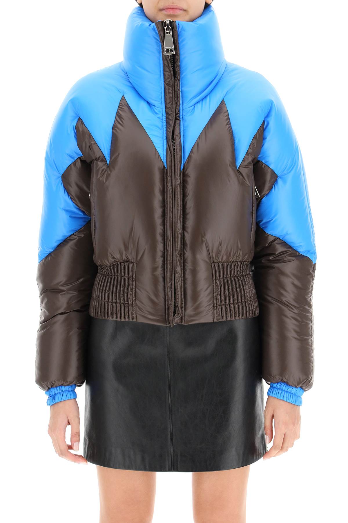 Shop Khrisjoy Puff Peak Cropped Puffer Jacket In Brilliant Brown (light Blue)